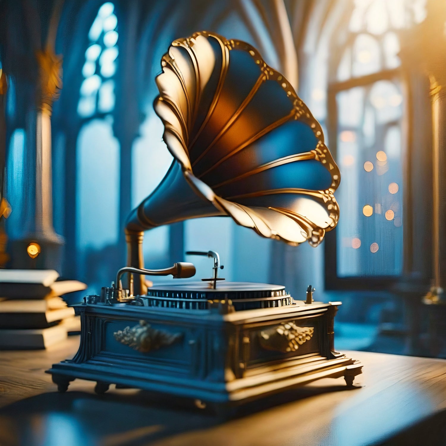 wooden DIY 3D puzzle for adults - closeup, gramophone, photo, hyper realistic, cinematic, golden light