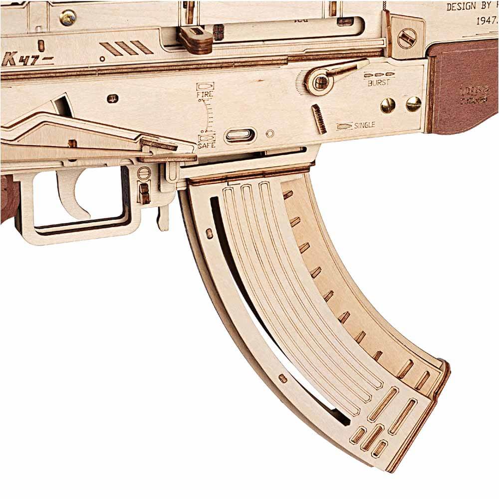 Birch Wood AK‑Style Rubber Band Gun Kit (Natural/Brown) — DIY No‑Glue Build