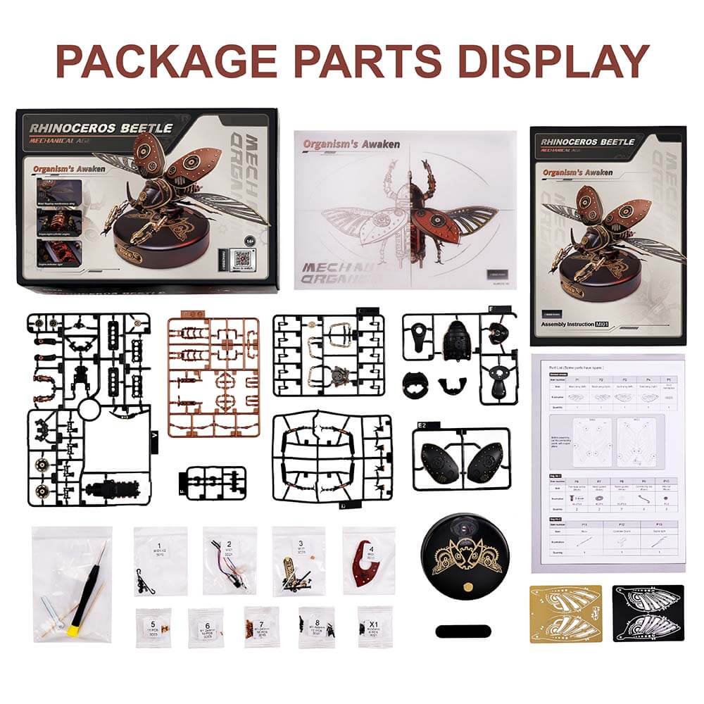 Steampunk Winged Rhinoceros Beetle Kit — Red/Black/Gold ABS & PVC, 19cm