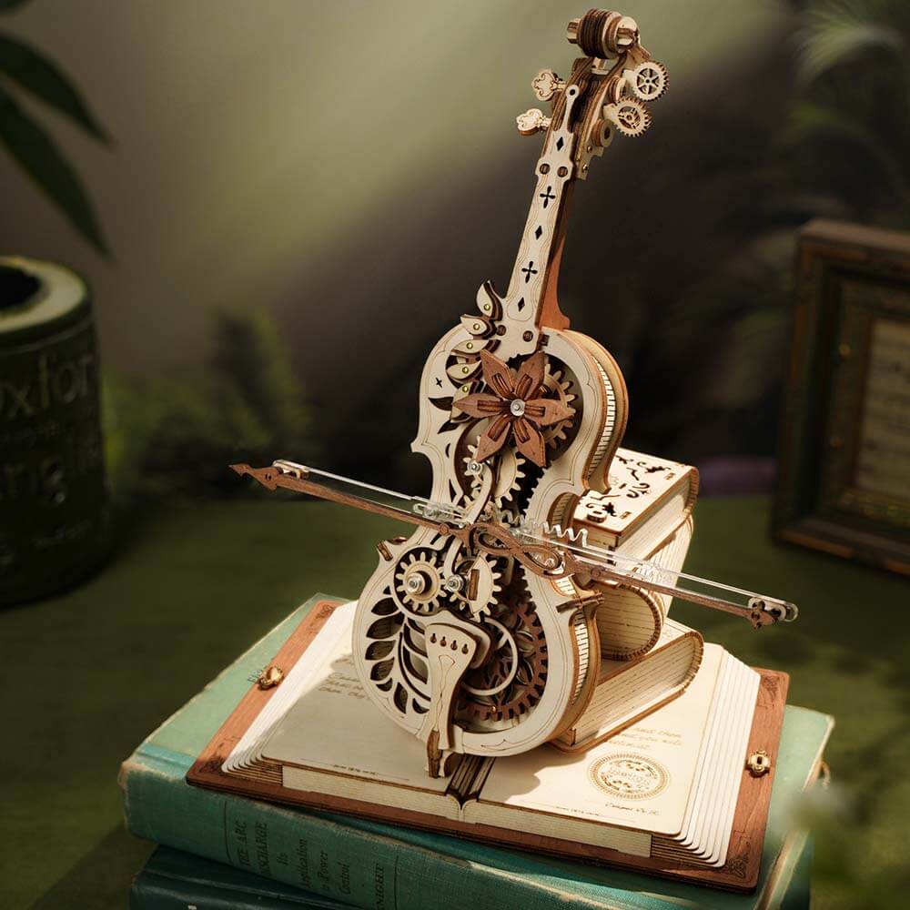 Magic Cello — 24 cm Wooden Mechanical Model Kit (Laser-Cut Plywood)