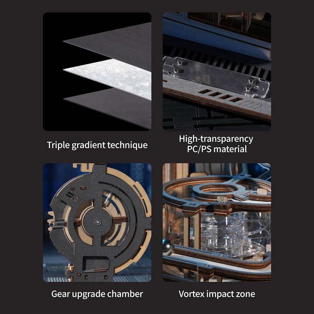 Marble Run Mega Adventure Bundle — Natural Wood Laser-Cut Plywood Motorized Set (Goliath + Spaceport)