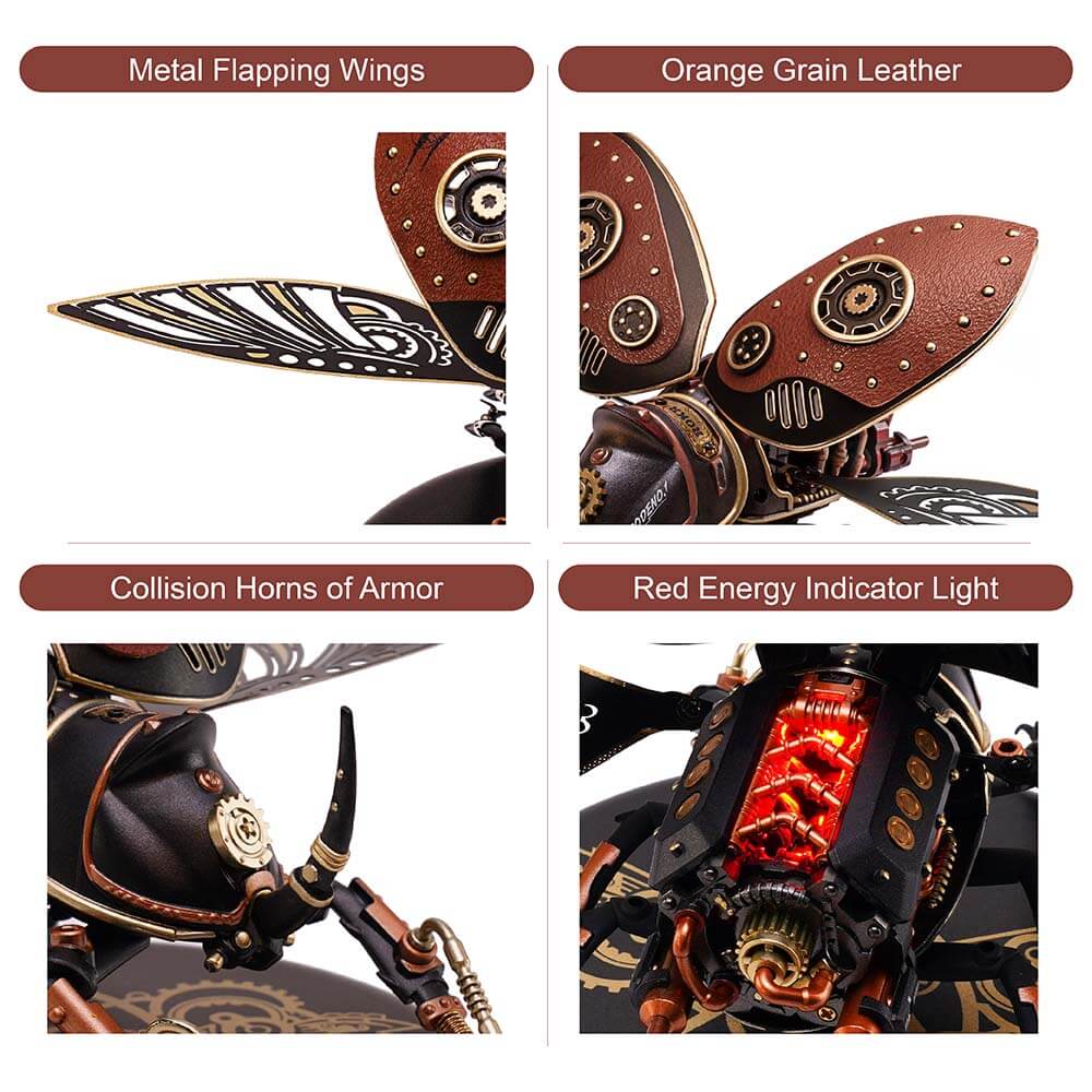 Steampunk Winged Rhinoceros Beetle Kit — Red/Black/Gold ABS & PVC, 19cm