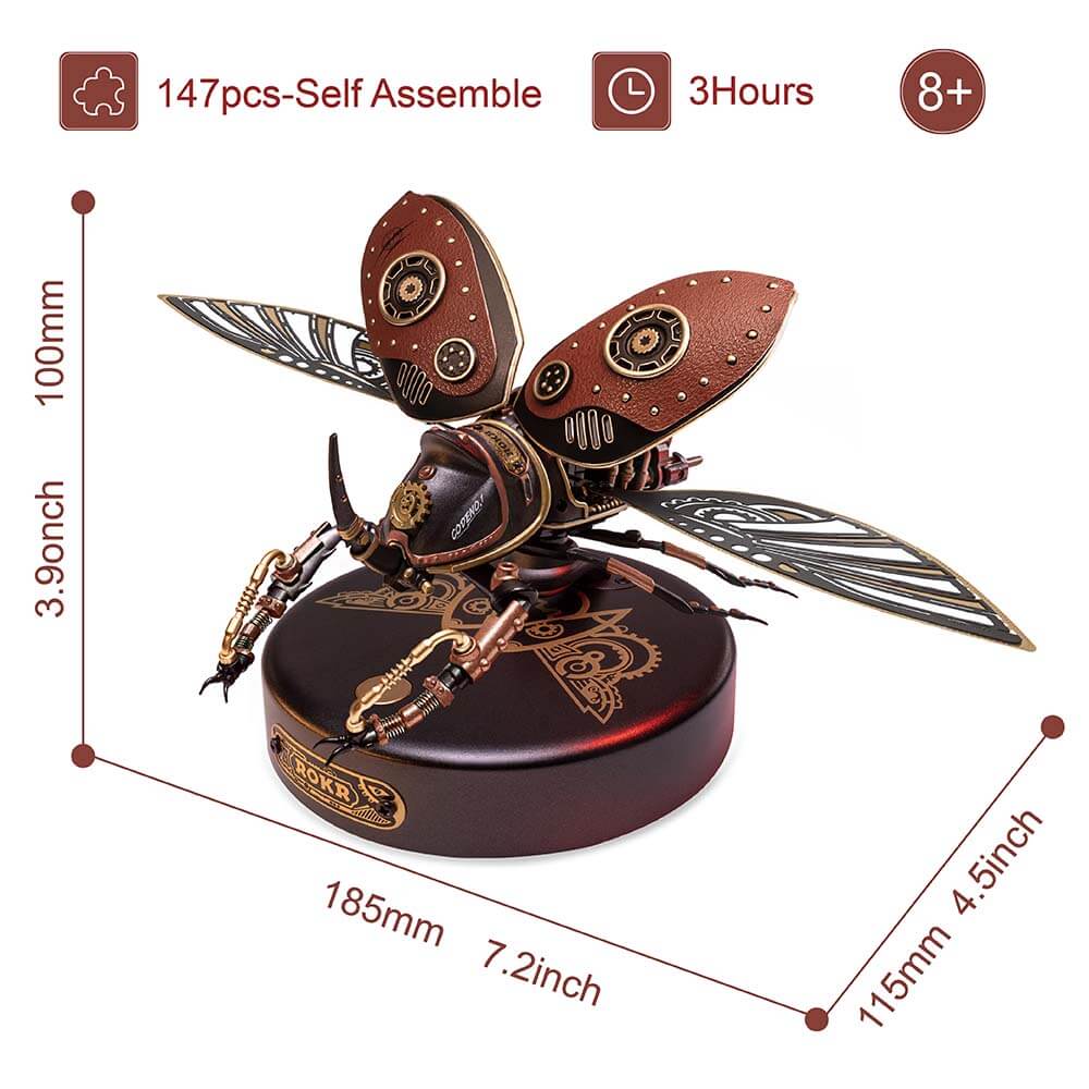 Steampunk Winged Rhinoceros Beetle Kit — Red/Black/Gold ABS & PVC, 19cm