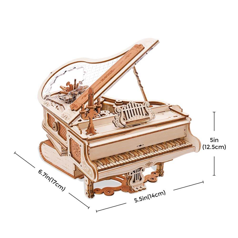 Magic Piano — Miniature Wooden Concert Grand Kit (Natural Wood, Victorian)