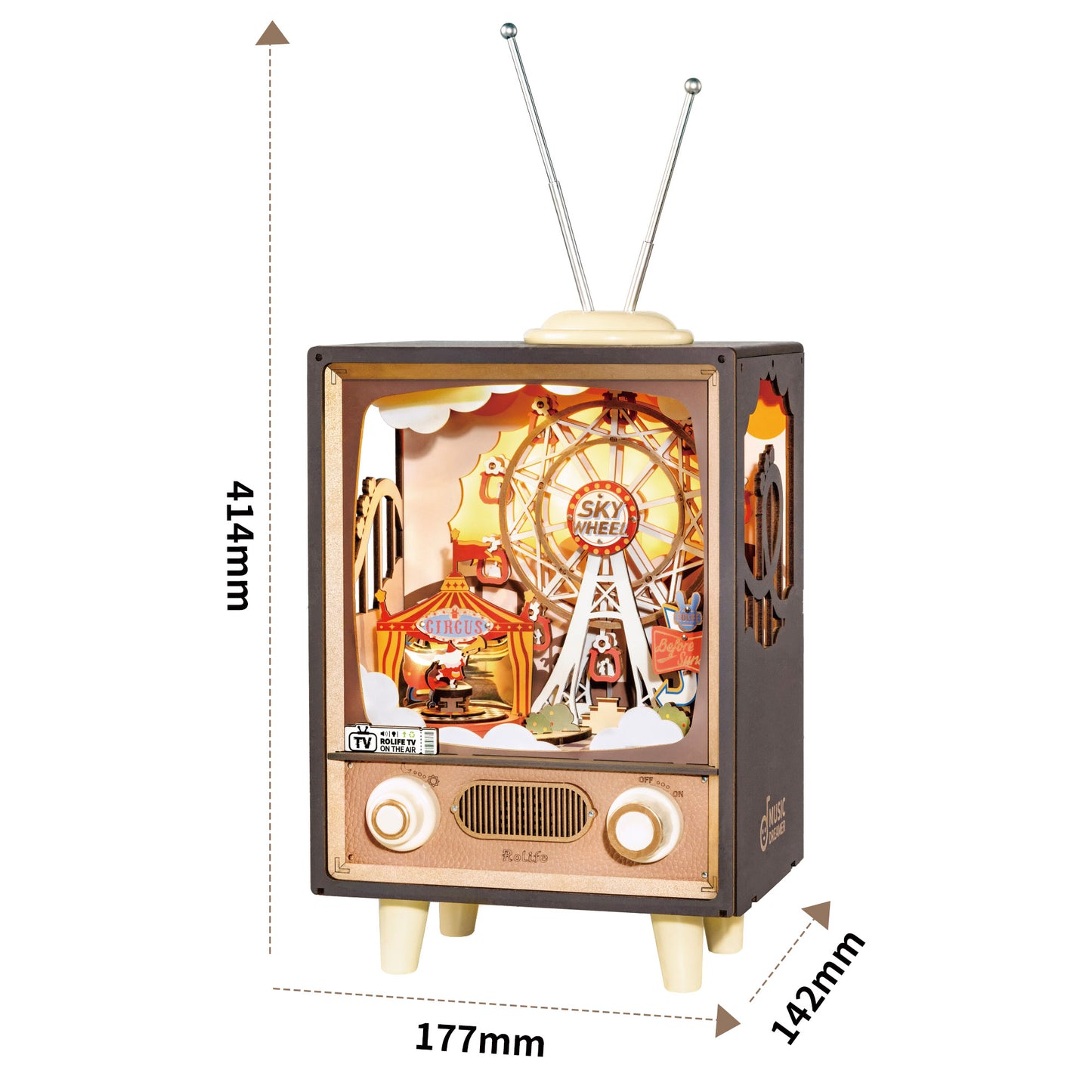 Sunset Carnival Wood Music Box Night Light — Retro TV Carnival Scene