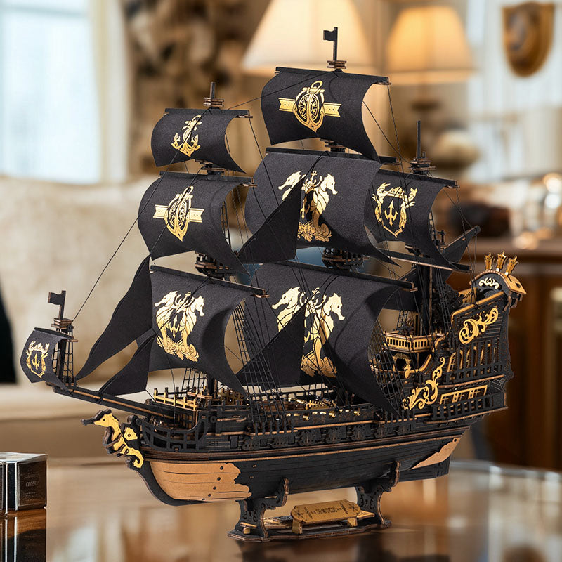 3D Wooden Pirate Ship Model – Seahorse-Bark Puzzle