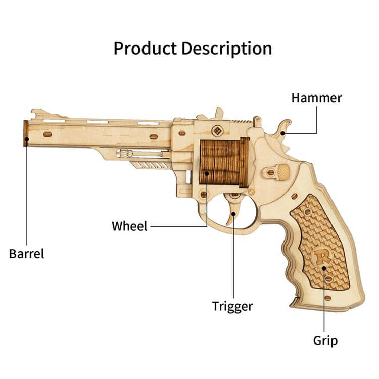 Wooden 3D Puzzle - Small Wooden Toy Revolver