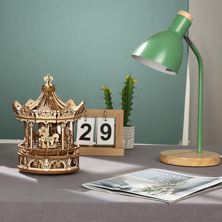 Romantic Carousel — Light Wood Mechanical Music Box (Plywood, Winding)