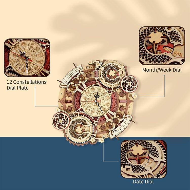 Zodiac Wall Clock — Plywood DIY Clock (Beige & Brown, 168 Pieces)