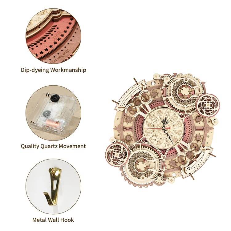 Zodiac Wall Clock — Plywood DIY Clock (Beige & Brown, 168 Pieces)