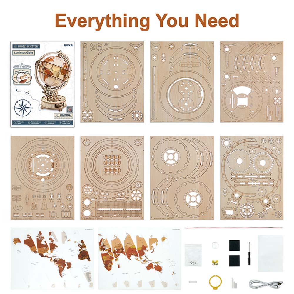 Luminous Globe — Plywood Tabletop Lamp (Brown & Orange, 180 pcs)