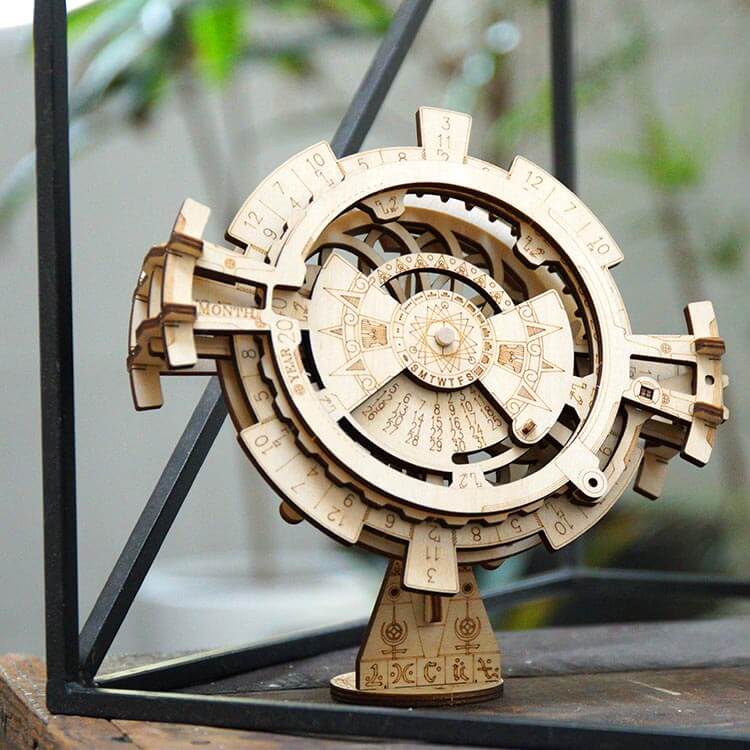 Permanent Calendar — Plywood Mechanical Perpetual Desk Calendar (Natural Wood)