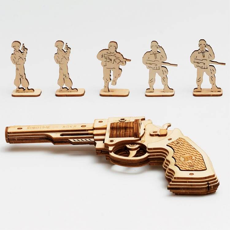 Wooden 3D Puzzle - Small Wooden Toy Revolver