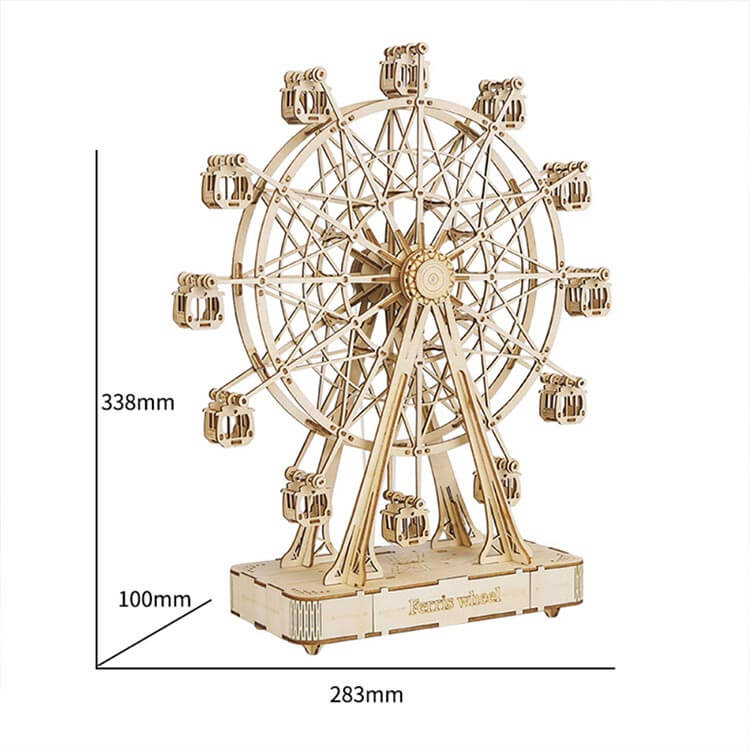 Big Ferris Wheel — Wooden Model Kit in Beige Plywood (232 Pieces, No Glue)