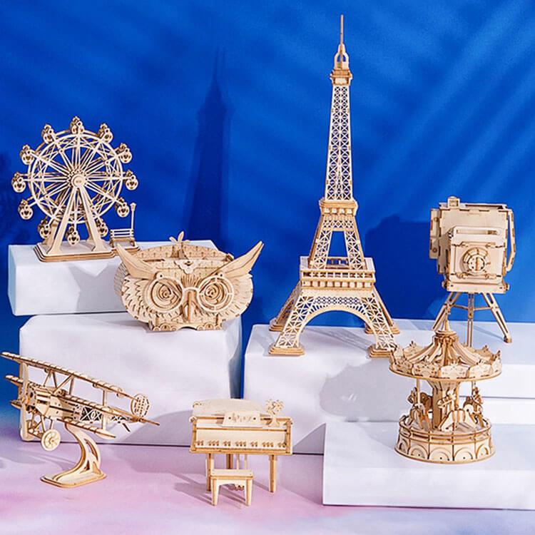 Natural Wood Eiffel Tower Model Kit — Plywood, 368mm • Easy Assembly