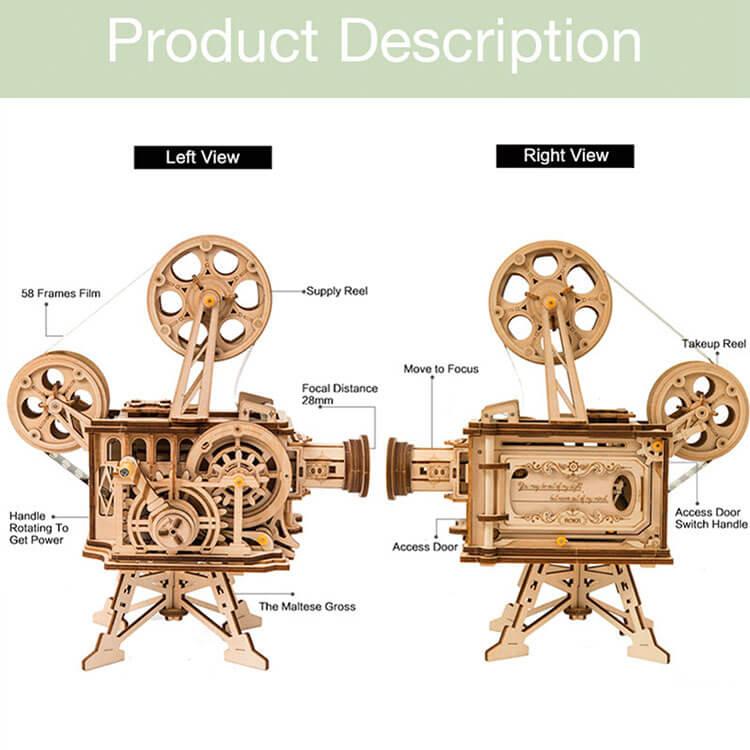 Vintage Vitascope Wooden Projector Kit — Natural Plywood Hand‑Crank