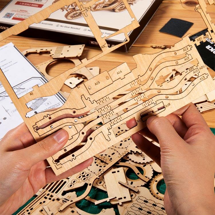 Wooden Army Jeep 3D Model Kit — Laser‑Cut Plywood, No Glue, Brown