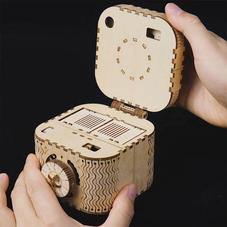 Treasure Box with Numerical Code — Wooden Plywood Puzzle Kit (Natural)