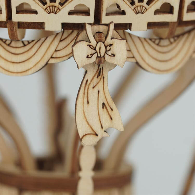 Natural Wood Hot Air Balloon DIY Model — Plywood, 140 pcs, Filigree Floral
