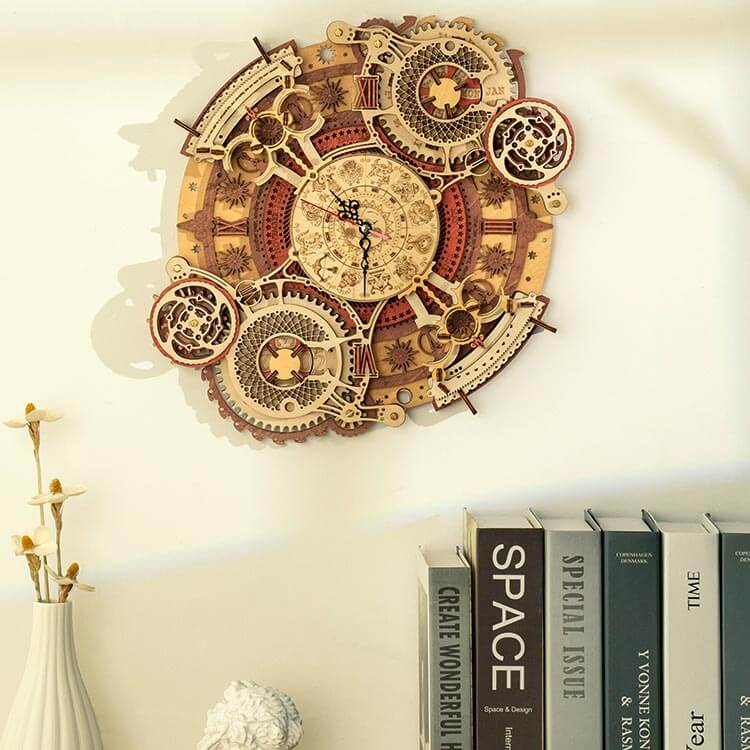 Zodiac Wall Clock — Plywood DIY Clock (Beige & Brown, 168 Pieces)