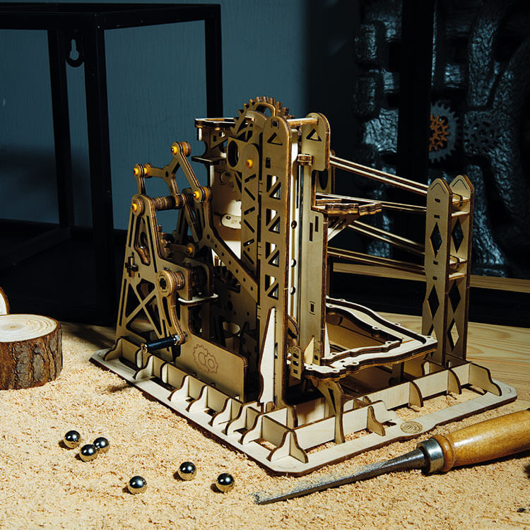 OUR BESTSELLER: Lift Climber — Wooden Marble Run Kit (Natural Beige Plywood)