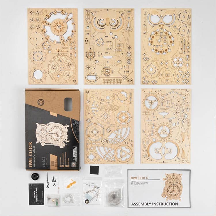 Wooden Owl Clock Kit — Plywood Build, Working Clock & Timer (Beige / Light Brown)