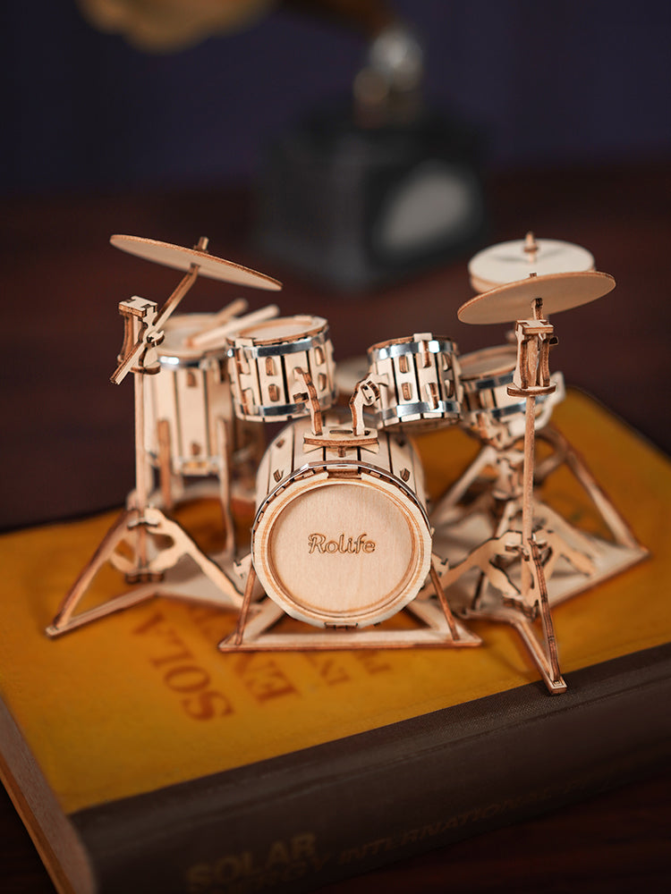 DIY Wooden Drum Kit Model — Brown Plywood, 246‑Piece