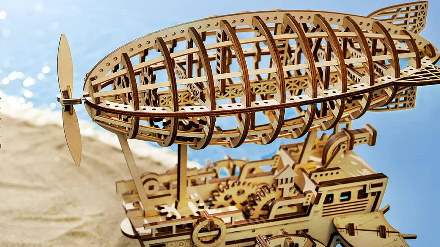 Mechanics Airship Plywood Model Kit — Brown Wooden 3D Airship (229 pcs)