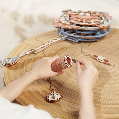 Romantic Notes Ornate Plywood Wall Clock — Natural Wood & Dark Gray