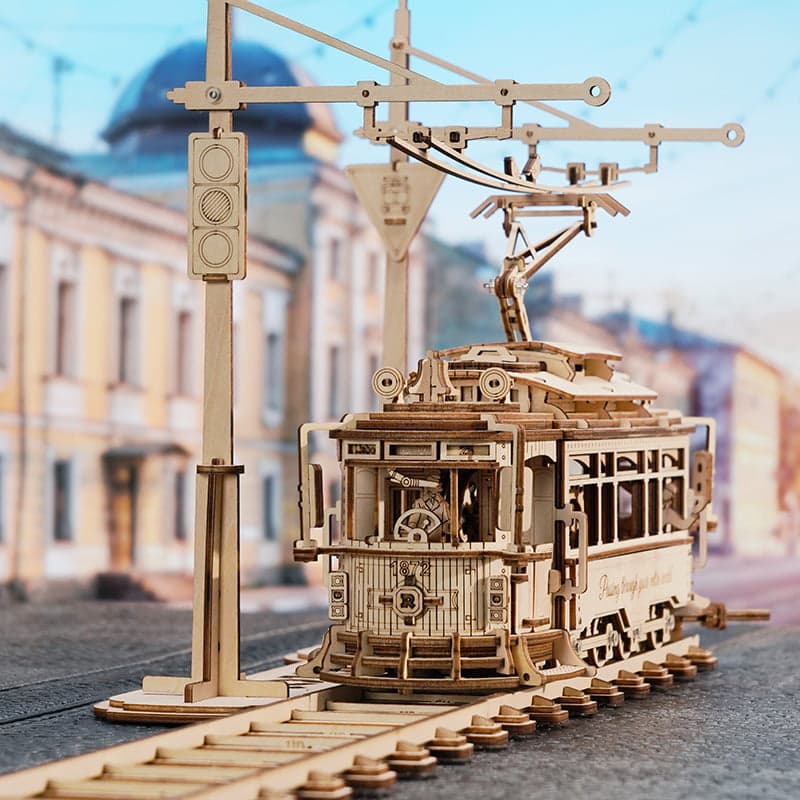 Classic City Tram Model – 1:24 Scale Wooden Mechanical Puzzle
