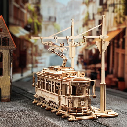 Classic City Tram Model – 1:24 Scale Wooden Mechanical Puzzle
