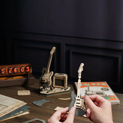 Natural Wood Electric Guitar Model Kit with Amp — Plywood, 289 Pieces