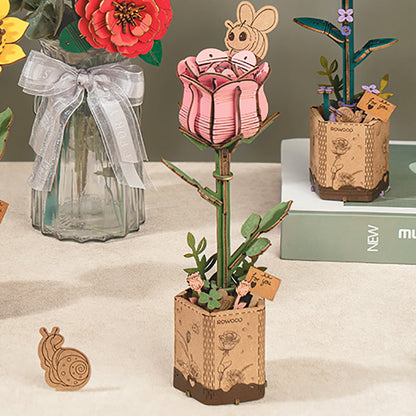 Pink Rose Wooden Flower Assembly Kit – Craft Your Own Elegant Floral Decor