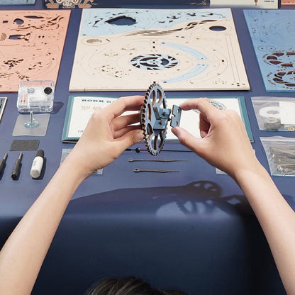 Romantic Notes Ornate Plywood Wall Clock — Natural Wood & Dark Gray