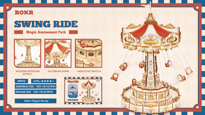 Swing Ride — Vintage Carousel Plywood Model Kit (Red • Beige • Gold)