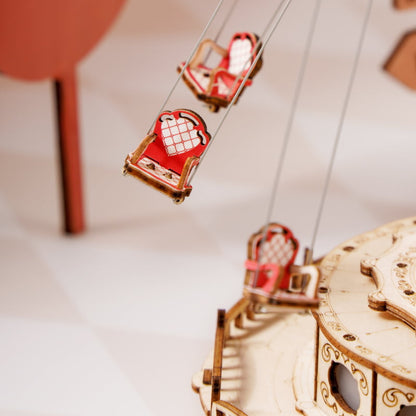 Swing Ride — Vintage Carousel Plywood Model Kit (Red • Beige • Gold)