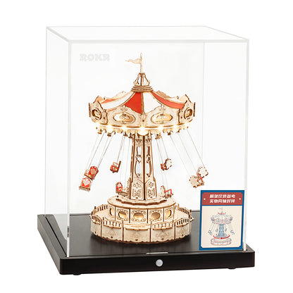 Swing Ride — Vintage Carousel Plywood Model Kit (Red • Beige • Gold)