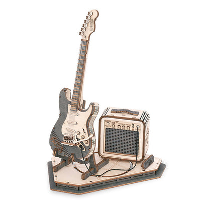 Natural Wood Electric Guitar Model Kit with Amp — Plywood, 289 Pieces