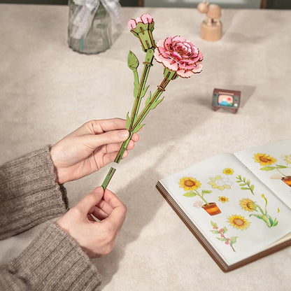 Pink Carnation Wooden Craft Model Kit