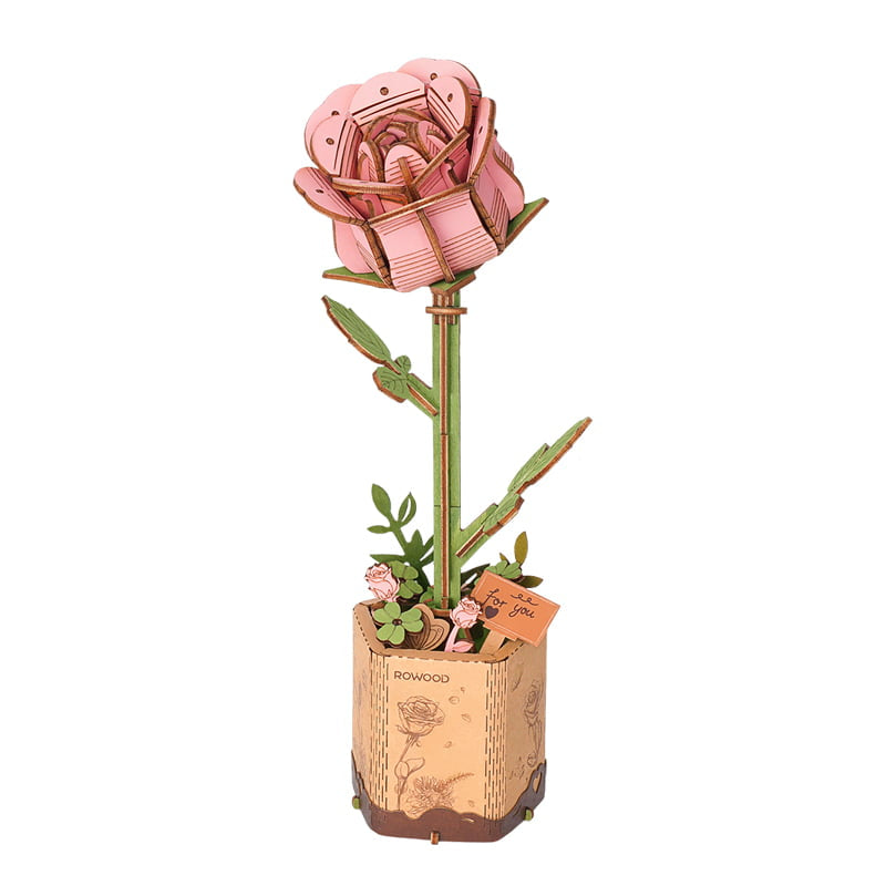 Pink Rose Wooden Flower Assembly Kit – Craft Your Own Elegant Floral Decor