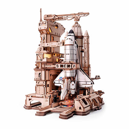 3D Wooden Space Shuttle Puzzle with LED Effects – Interactive Model