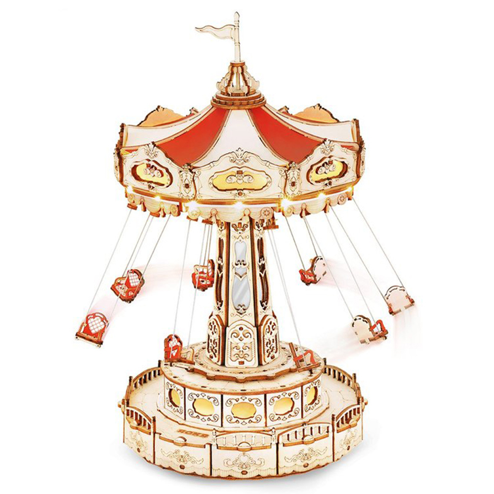 Swing Ride — Vintage Carousel Plywood Model Kit (Red • Beige • Gold)
