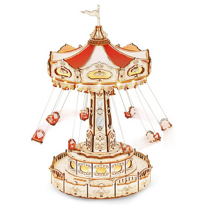 Swing Ride — Vintage Carousel Plywood Model Kit (Red • Beige • Gold)