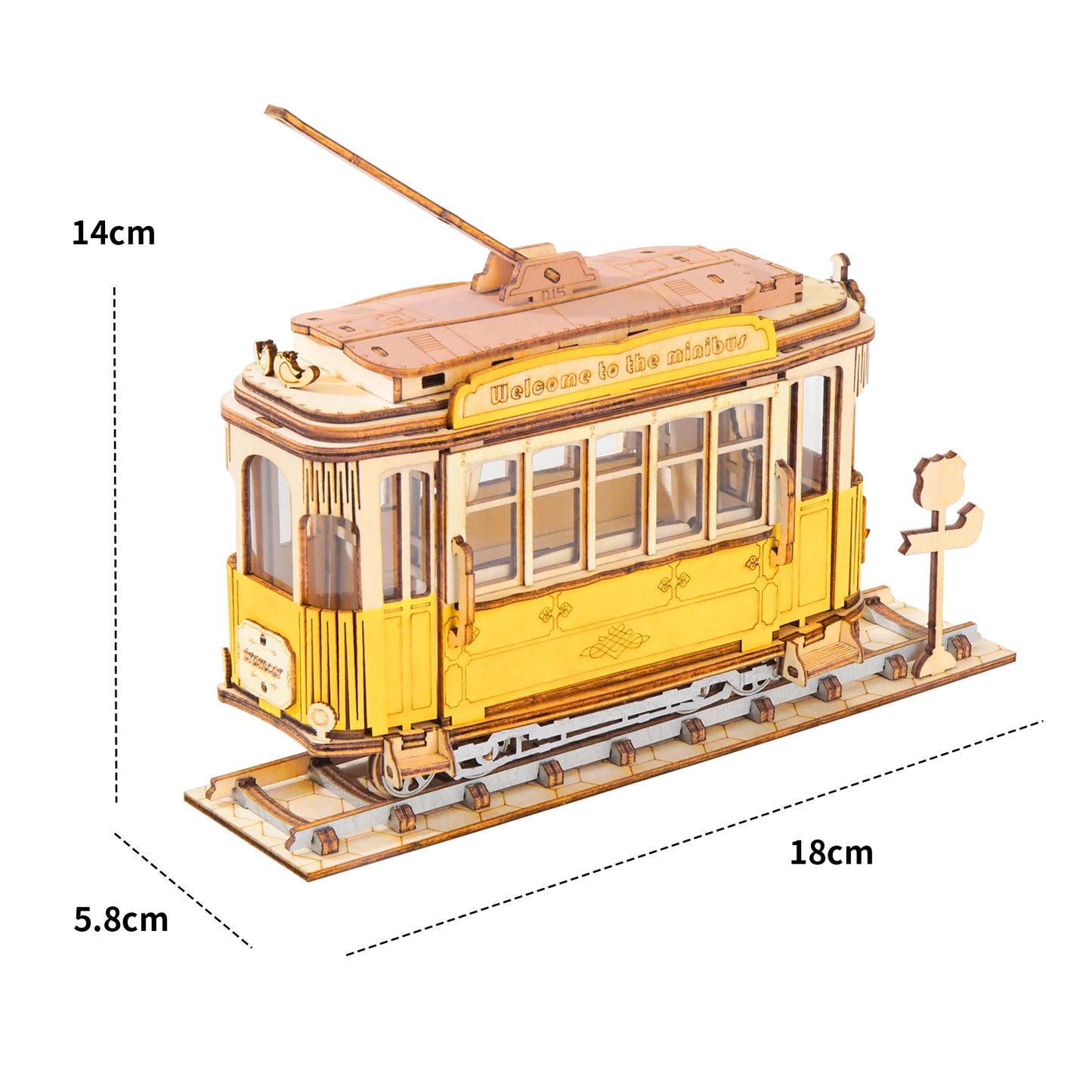 San Francisco Tramcar Model Kit — Yellow Plywood, 145 Pieces