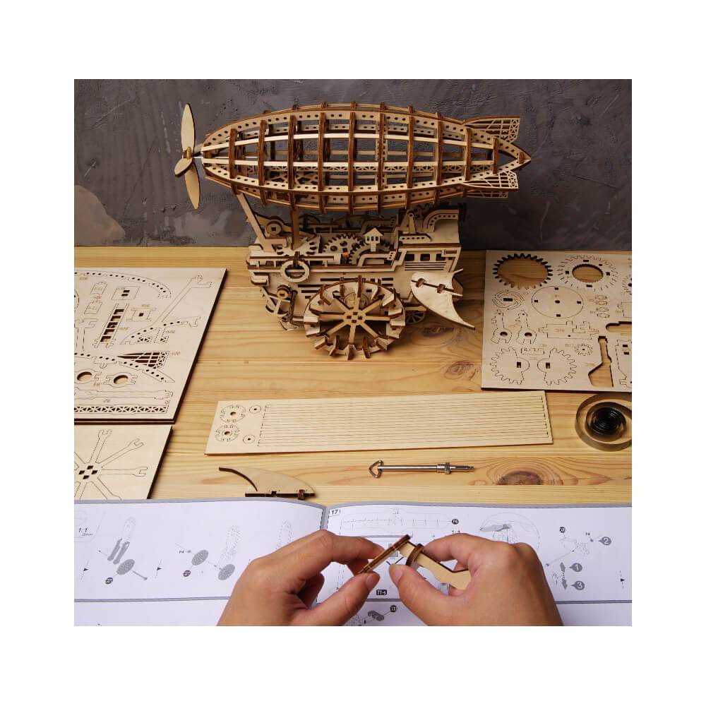 Mechanics Airship Plywood Model Kit — Brown Wooden 3D Airship (229 pcs)