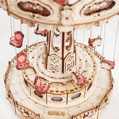 Swing Ride — Vintage Carousel Plywood Model Kit (Red • Beige • Gold)