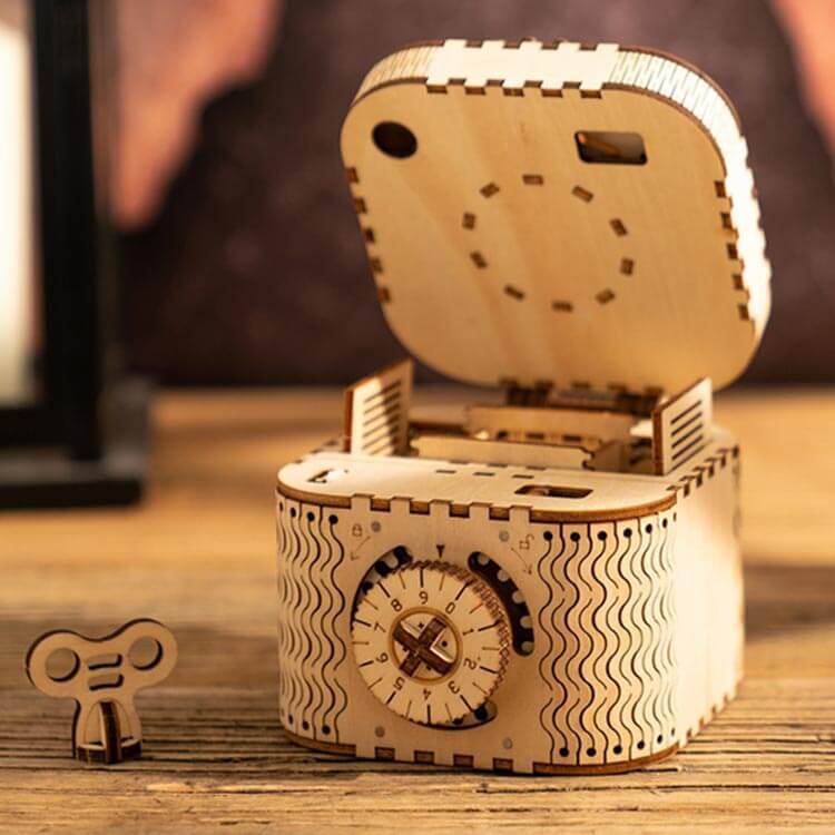 Treasure Box with Numerical Code — Wooden Plywood Puzzle Kit (Natural ...