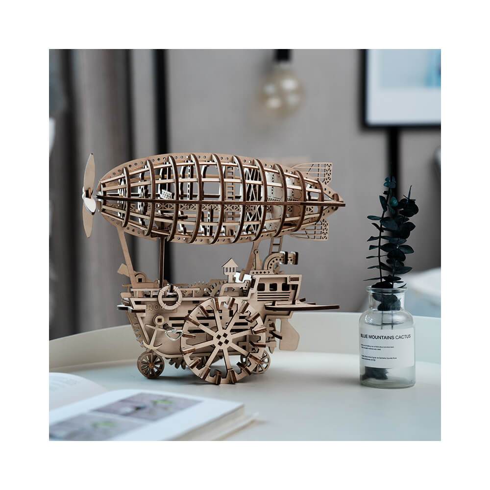 Mechanics Airship Plywood Model Kit — Brown Wooden 3D Airship (229 pcs)