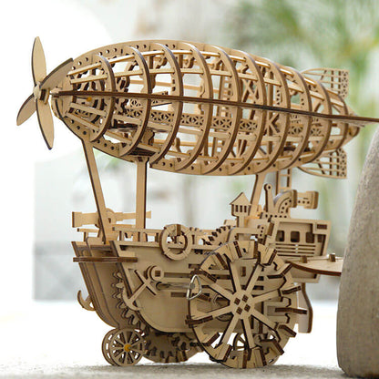 Mechanics Airship Plywood Model Kit — Brown Wooden 3D Airship (229 pcs)