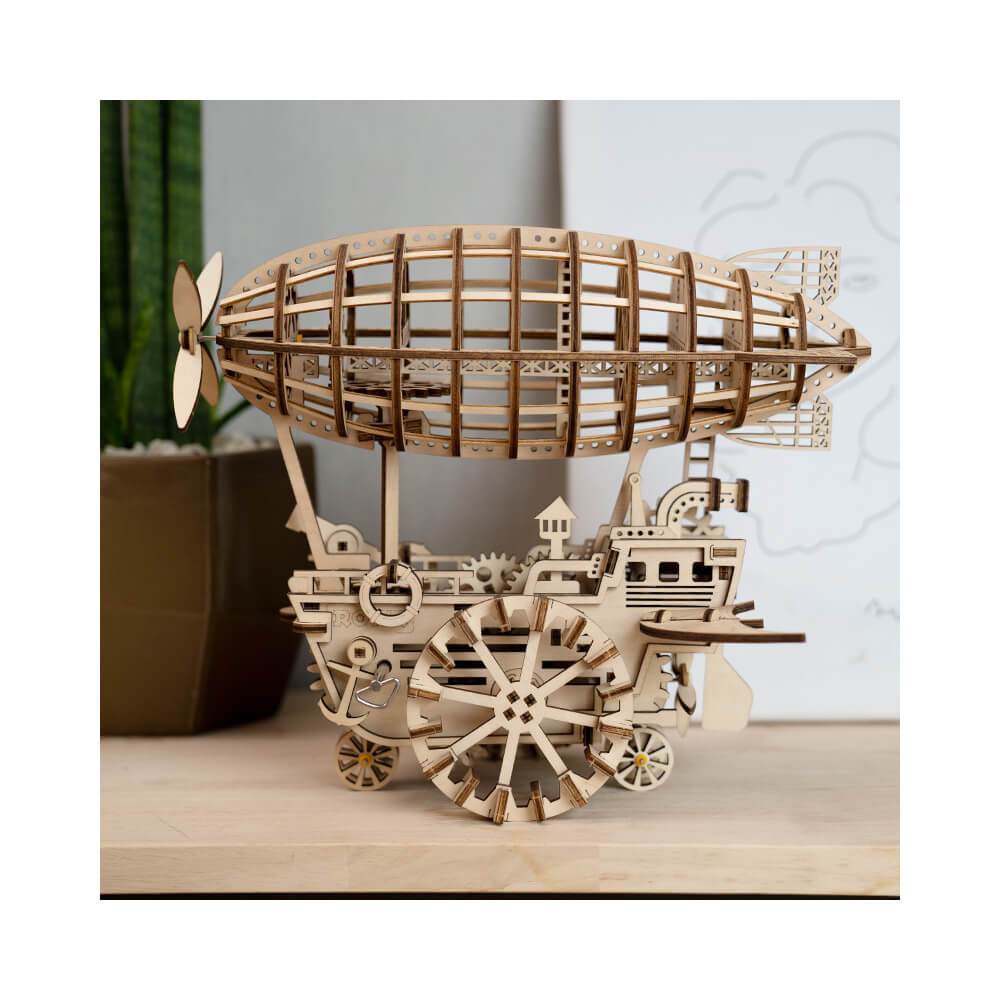 Mechanics Airship Plywood Model Kit — Brown Wooden 3D Airship (229 pcs)